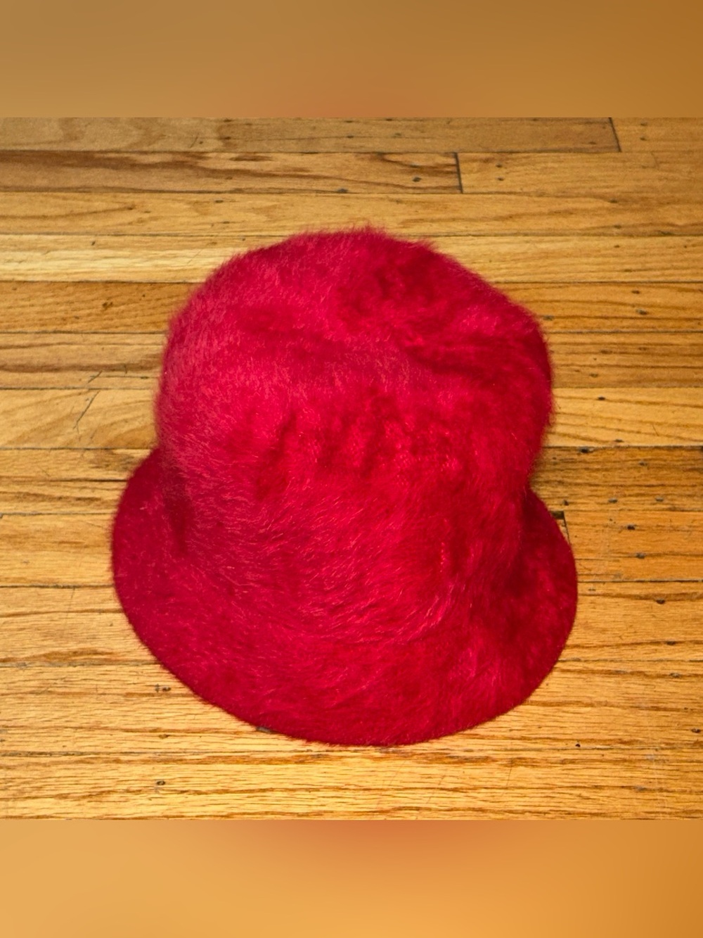 VTG Vibrant Red Fuzzy Bucket Winter Hat With a Soft Shaggy Texture Angora/PolyOS